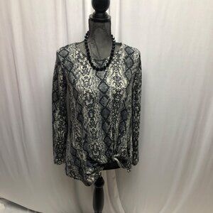 Lildy Knot Front Knot Tunic Womens Size Small Medium Snake Print Long Sleeve NEW